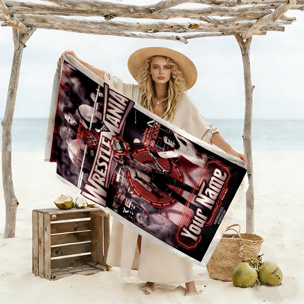 Wrestlemania Customize Your Name Beach Towel Soft Durable Quick-Dry Portable for SwimmingBeachCamping Travel Beach AccessoriesGym