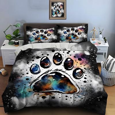 Ink Painting Style Dog Paw Prints Bedding Set for Kids Luxury Gift 3pcs Digital Print Comforter Set Soft Comfortable Breathable