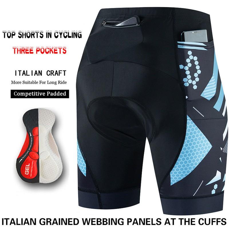 Mens Cycling Shorts With 3 Pockets 5/8 Length Road Bike Apparel Quick-Dry Breathable Performance Wear