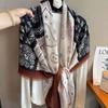 oversized beige flower travel sunscreen sunshade cotton and linen scarf women's silk scarf 111cm large square scarf shawl dual-purpose