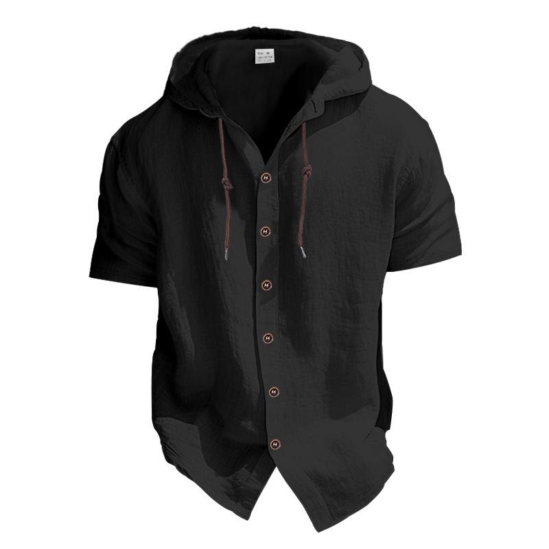 Men's Sports Casual Short-sleeved Shirt Hooded Fashion Sweater Cardigan Loose T-shirt
