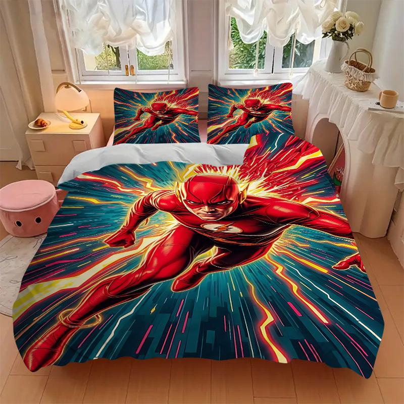 3pcs Flash Speedster Bedding Set, Duvet Cover and Pillowcases Machine Washable Seasons All Suitable, Design for Bedroom (No Filling)233