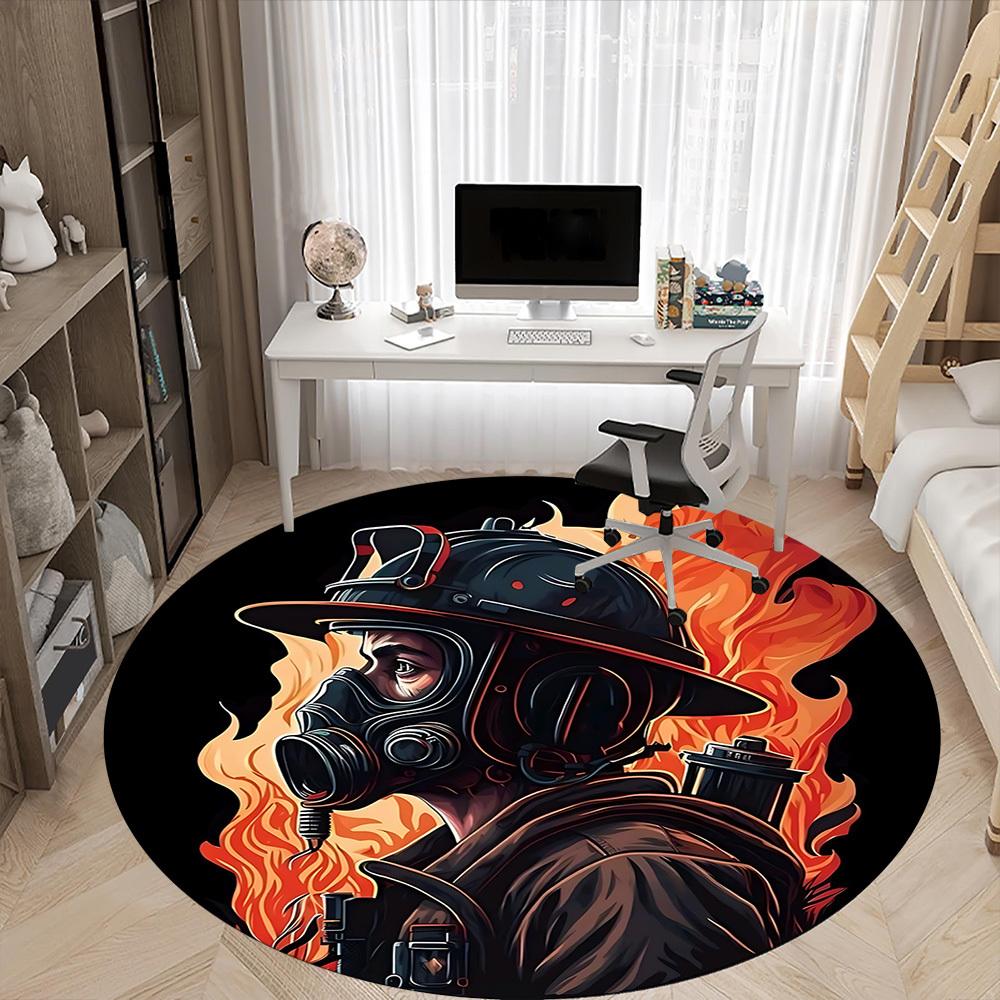 1pc Firefighter Flames Office Round Area Rug, Mat Suitable ForOffice, Under Office Chairs Bedroom Living Room Home Decor, Room Deco