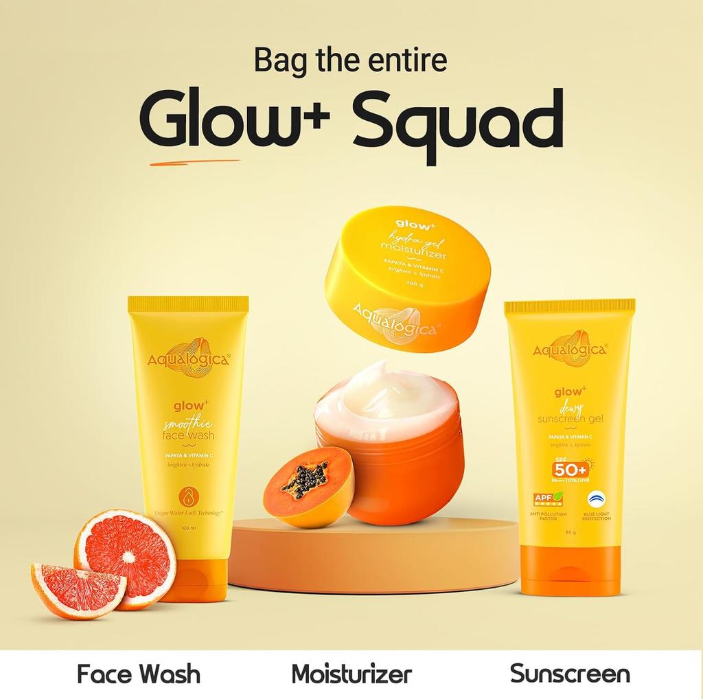 Aqualogica Glow+ Hydratační gelový opalovací krém SPF 50 PA++++ Hydratační Lehký Ochrana proti UV a modrému světlu 80 g Pro všechny typy pleti