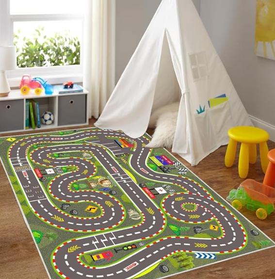 Kids Carpet Playmat Car Rug Car Kids Toy Cars and Train Non Slip Play Mat Kids Room City Life Educational Road Traffic Carpet