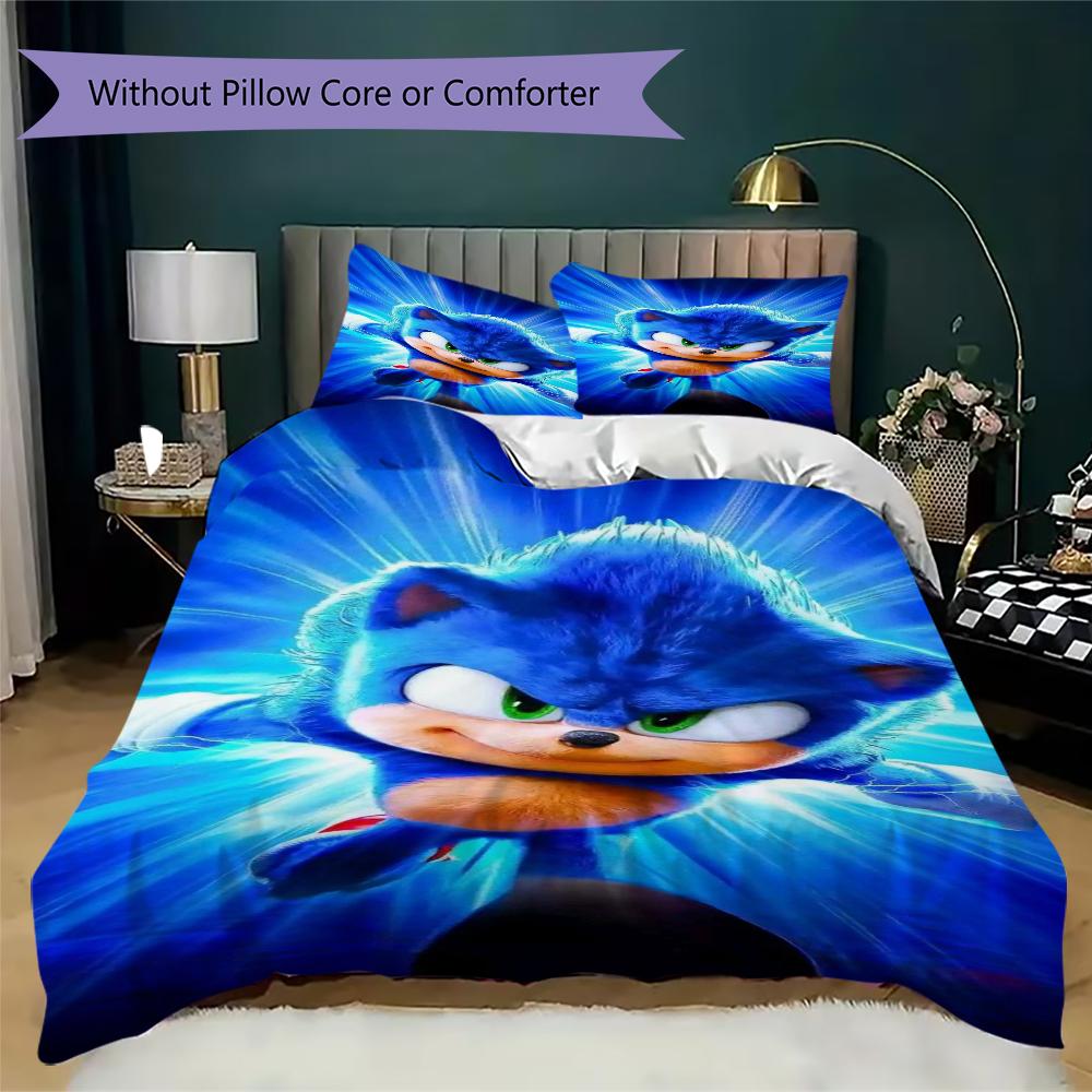 Sonic Blue Blur Threepiece Set 1 Duvet Cover 2 Pillowcase Without Core Without Core Christmas Birthday Gift Soft And Comfortable