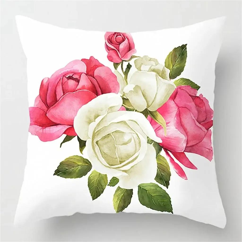 Home Decor Floral Rose Watercolor Pillow Covers for Home Pattern Cushion Cover Suitable for Sofa Bedroom Car Pillow Cover