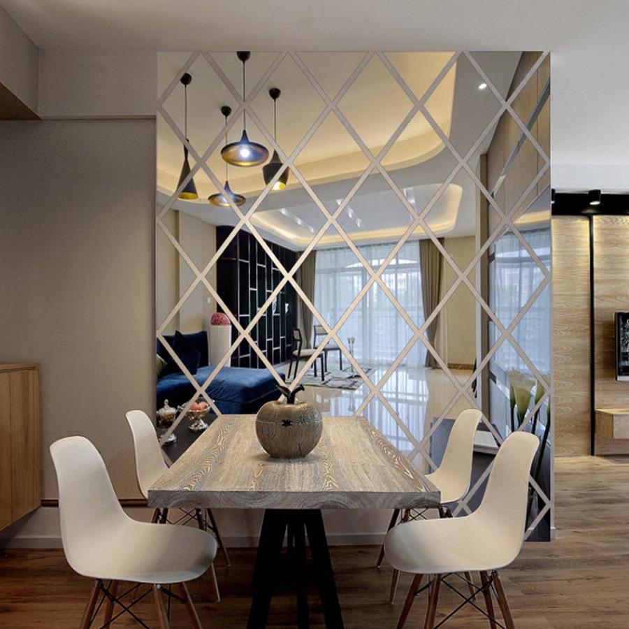 JM308 3D Diamond Acrylic Mirror Wall Sticker – Self-Adhesive Decor for Living Room & Bedroom