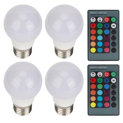 4pcs Ampoules LED E27 RGB Lampe Décorative Colorée avec 2 Télécommandes 3W AC85?265 V