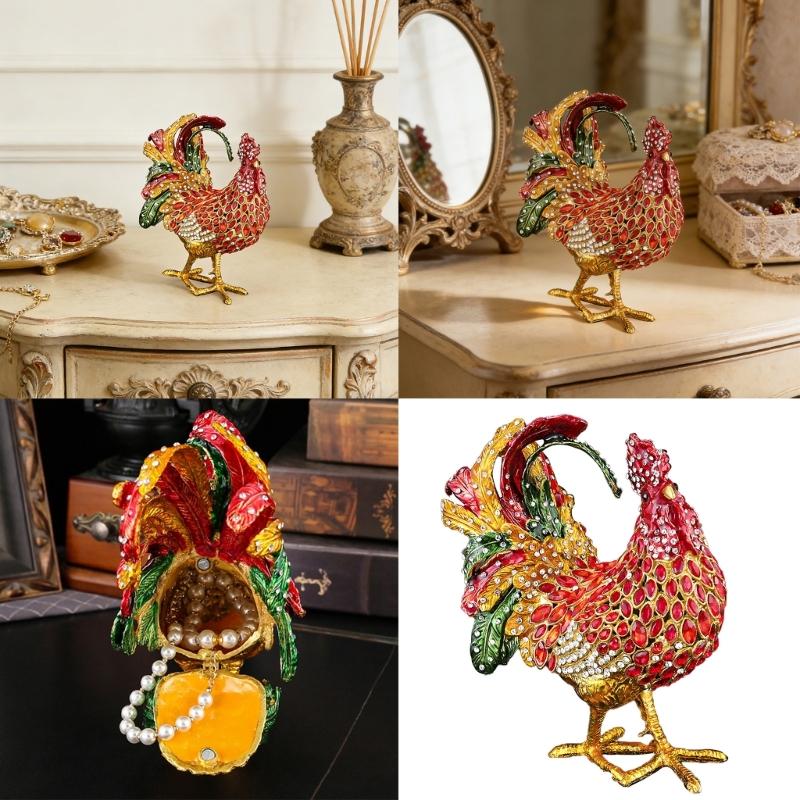Exquisite Handcrafted Rooster Jewelry Display Case Holder Box Featuring Aluminum Construction And Ample Space