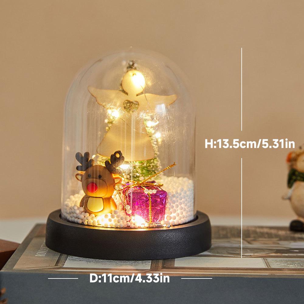 Christmas Decoration Small Imitation Glass Cover Mini with Light Emitting Snow Falling Small Christmas Tree Desktop Ornament