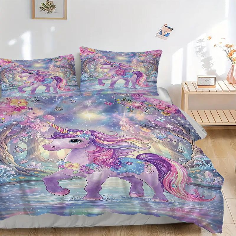 Magical Unicorn Garden Print 3Pcs Bedding Setduvet Cover With 2 Bedropillowcase Home Birthday Gift