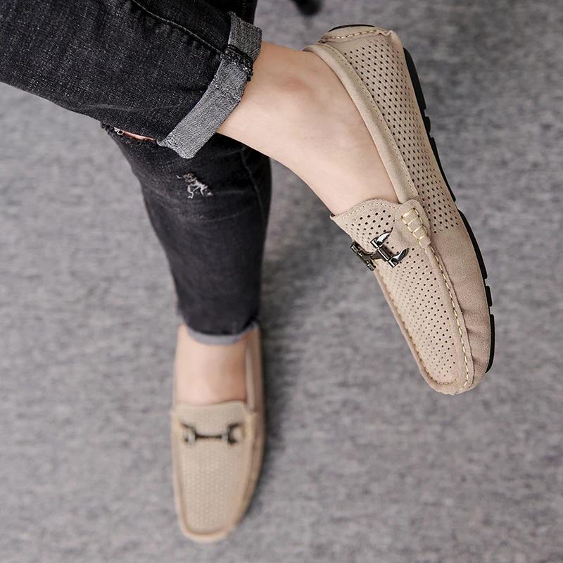 Fashion Size 37-46 Breathable Suede Leather Loafers Men Hot Sale Flat Men's Shoes Classic Driving Shoes Fashion Casual Summer Moccasins