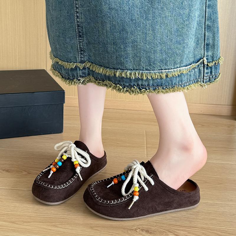 Retro kangaroo shoes Korean lace-up cool slippers 2025 summer new versatile cool slippers versatile thick-soled cool slippers