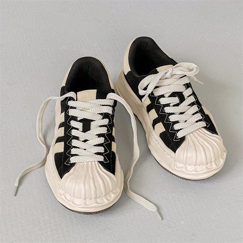 New niche shell head dissolving shoes thick sole heightening sports and leisure board shoes trendy shoes 39 чёрный