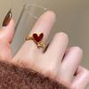 18K Gold Plated Zirconia Enamel Heart Open Ring - Elegant Retro Style Jewelry
