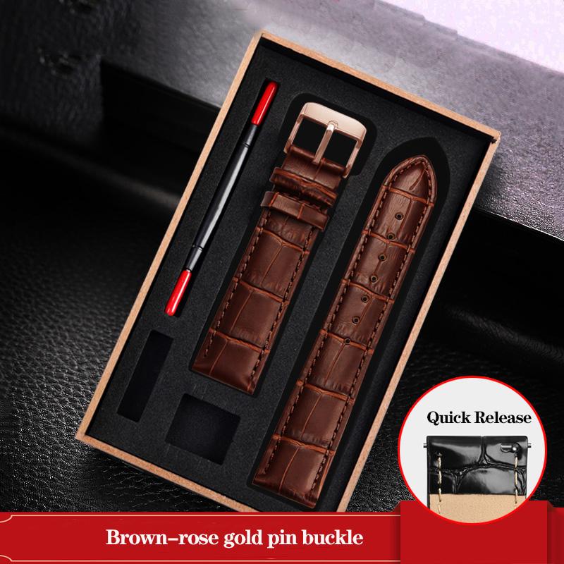 Leather Watchband Black Blue Cowhide Strap Butterfly Buckle Fits All Brands of Watches Men Women 12/14/15/16/18/19/20/22/23mm