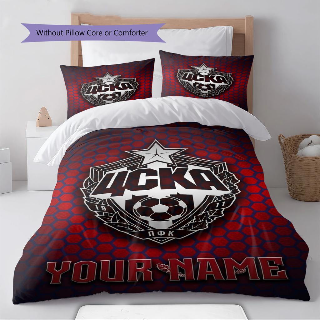 Name Custom PFC CSKA Moscow Pattern Bedding Set Quilt Cover Pillowcase Home Decor Gift (1 * duvet cover + 2 * pillowcase, without core)