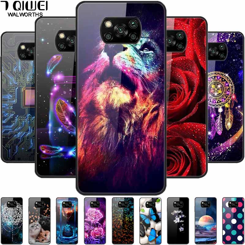 Etui na Poco X3 Pro Modne Urocze Szkło Hartowane Luksusowe Pokrowce Coque dla Xiaomi Poco X3 NFC Etui PocoX3 X 3 Zderzak Ochronny