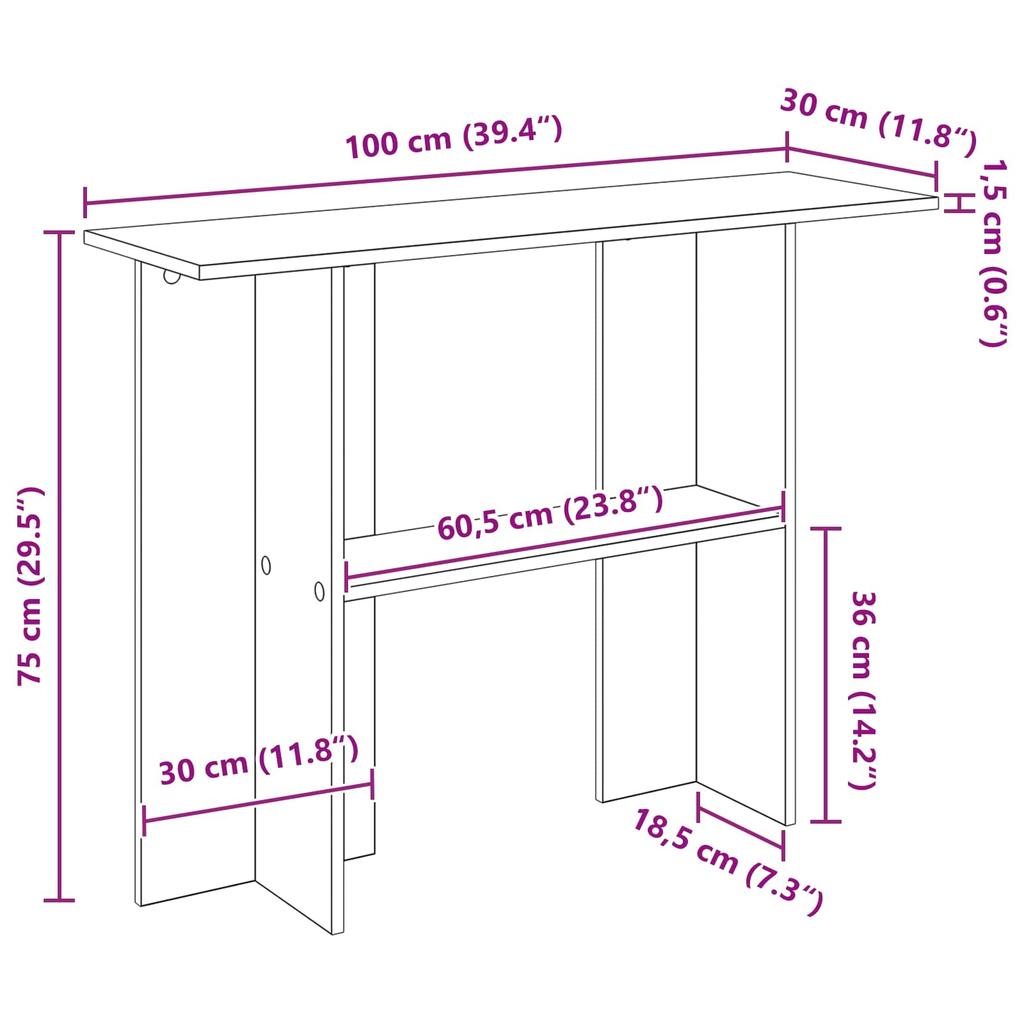 Console Table Smoked Oak 100 x 30 x 75 cm Engineered Wood