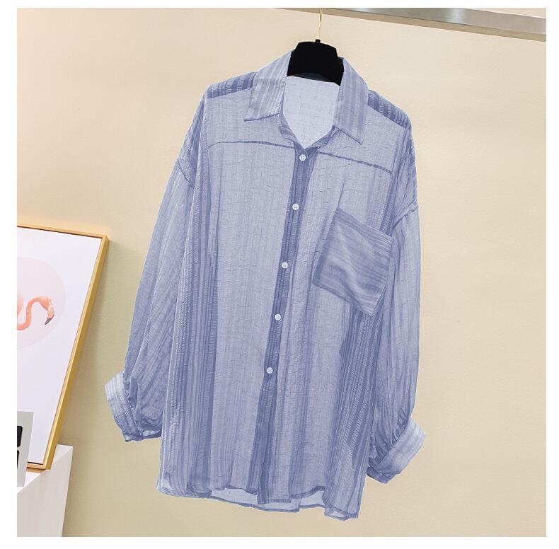 Summer Sunscreen Shirt Elegant Perspective Thin Blouse Korean Loose Casual Women