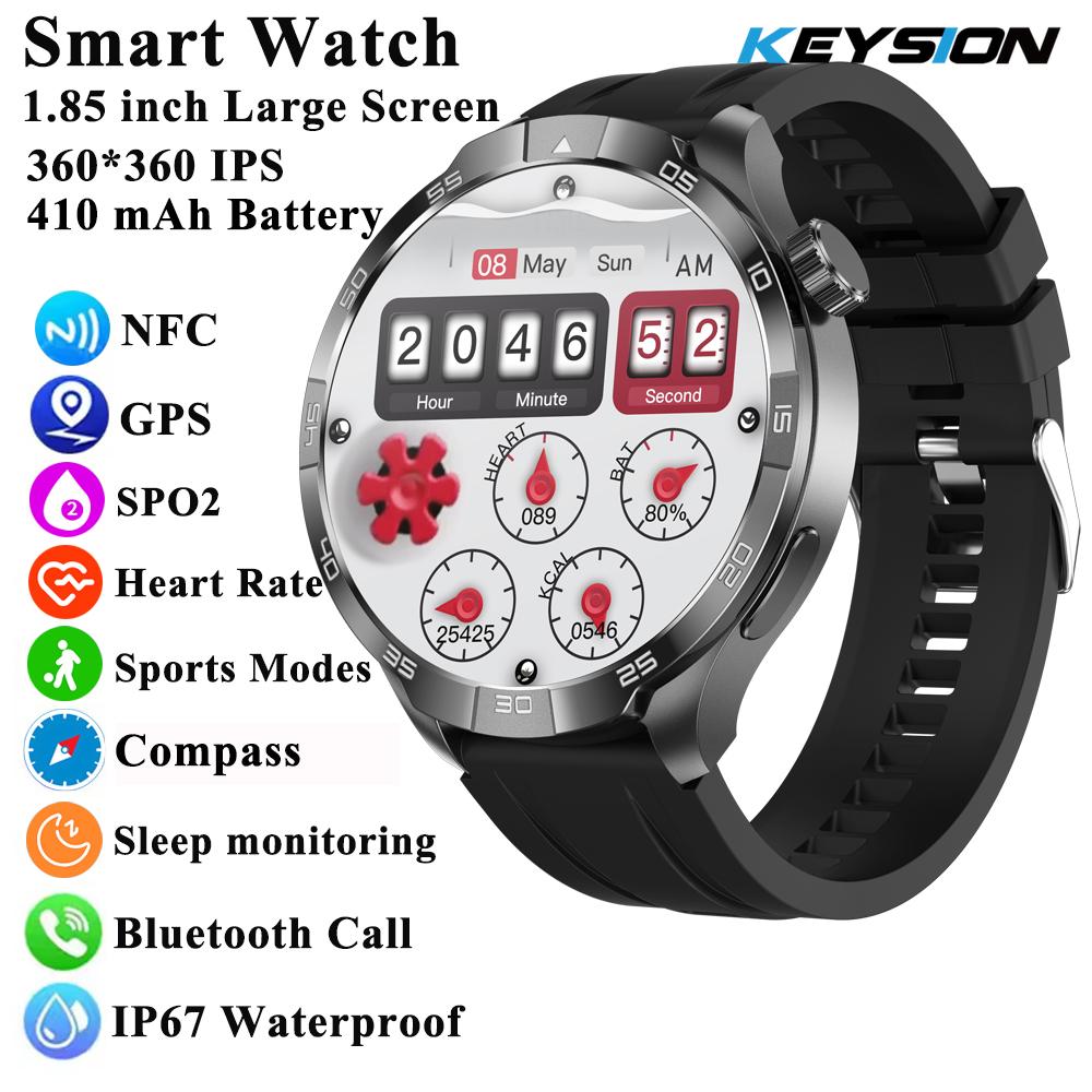 New Business Smart Watch Men 1.85" Ultra HD Bluetooth Call 410 mAh Blood Pressure Blood Oxygen GPS Track Compass NFC SmartWatch