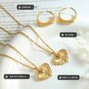 French Vintage Irregular Love Rose Hollow Pendant Flower Ring Necklace Titanium Steel Gold Plated Jewelry Set