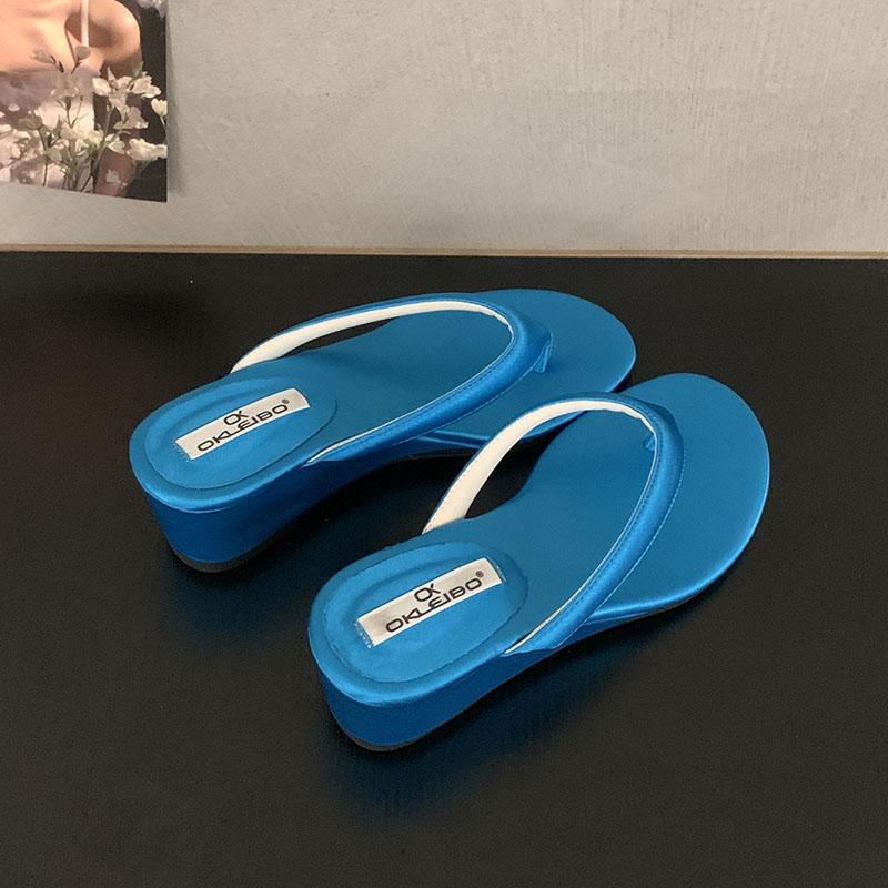 Fashion Fashion Round Toe Women Wedges Slippers Shoes Summer Beach Flip flops Female Heeled Slippers Sandals Slides Shoes For Ladies
