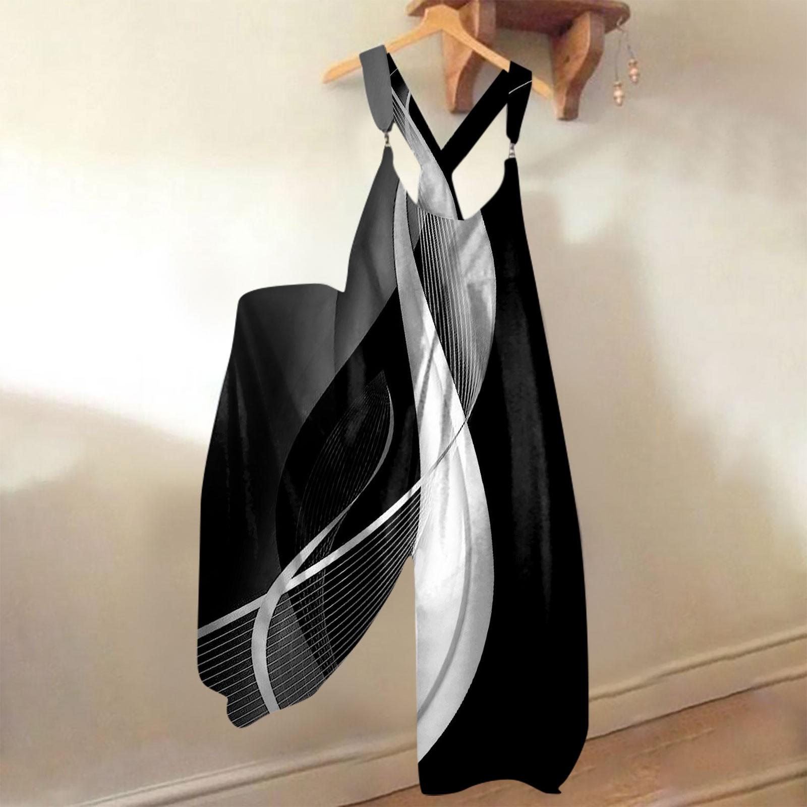 

Широкие комбинезоны для женщин, повседневные свободные комбинезоны без рукавов, ретро-принт, металлические пуговицы, длинные брюки, комбинезон с карманами S чёрный