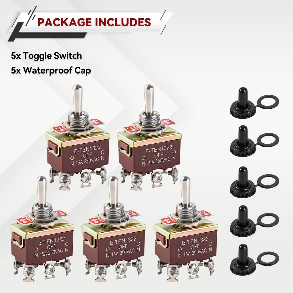 5x Rocker Toggle Flick Switch ON/OFF/ON 15A/250V 20A/125V DPDT Waterproof Heavy Duty Momentary Toggle Switch For Cars Boats etc