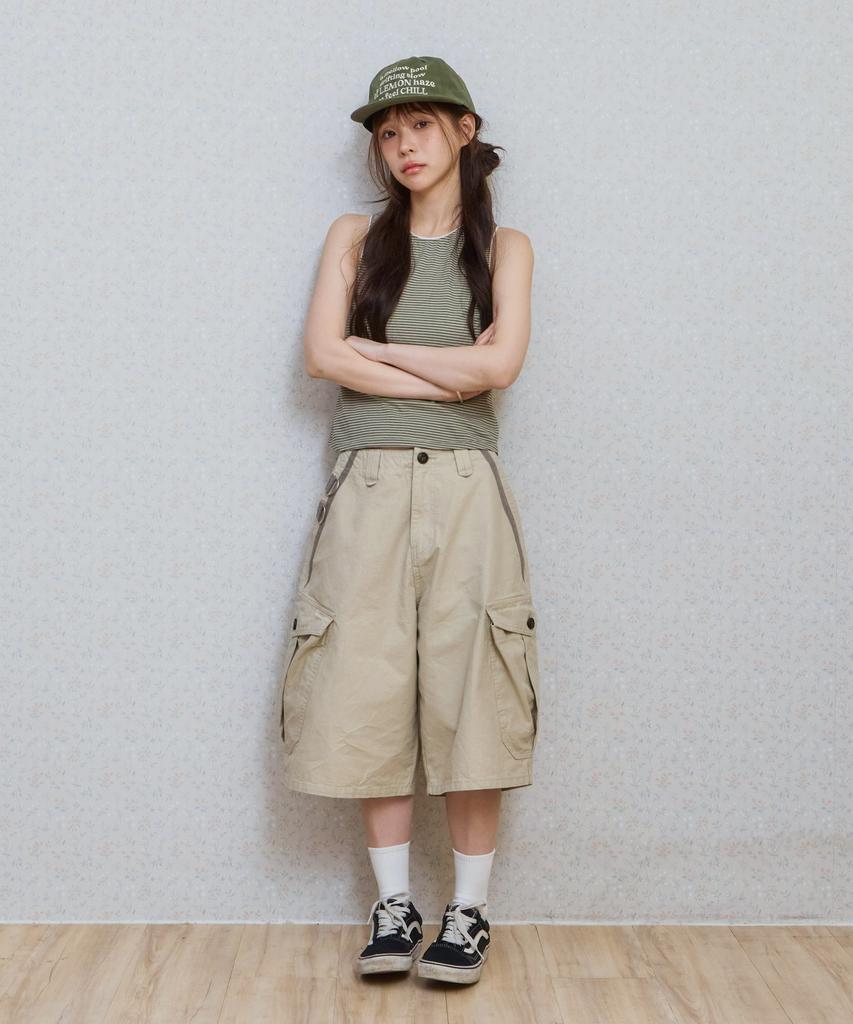KIJIKO Ke614. Washed Bermuda Cargo Pants Beige Gray