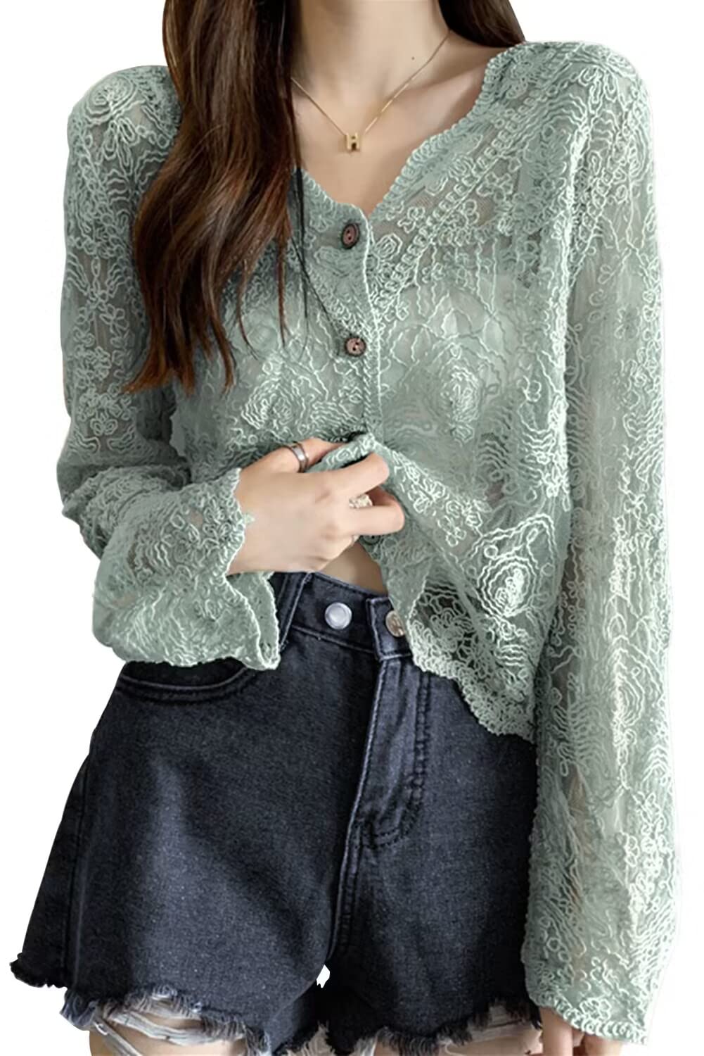 

Evolution UV Air Conditioning Long Shows Off Early Autumn [Bidason] Cardigan, Embroidered, Lace, Women s, Protection, Top, Protection, Sheer, V-Neck,