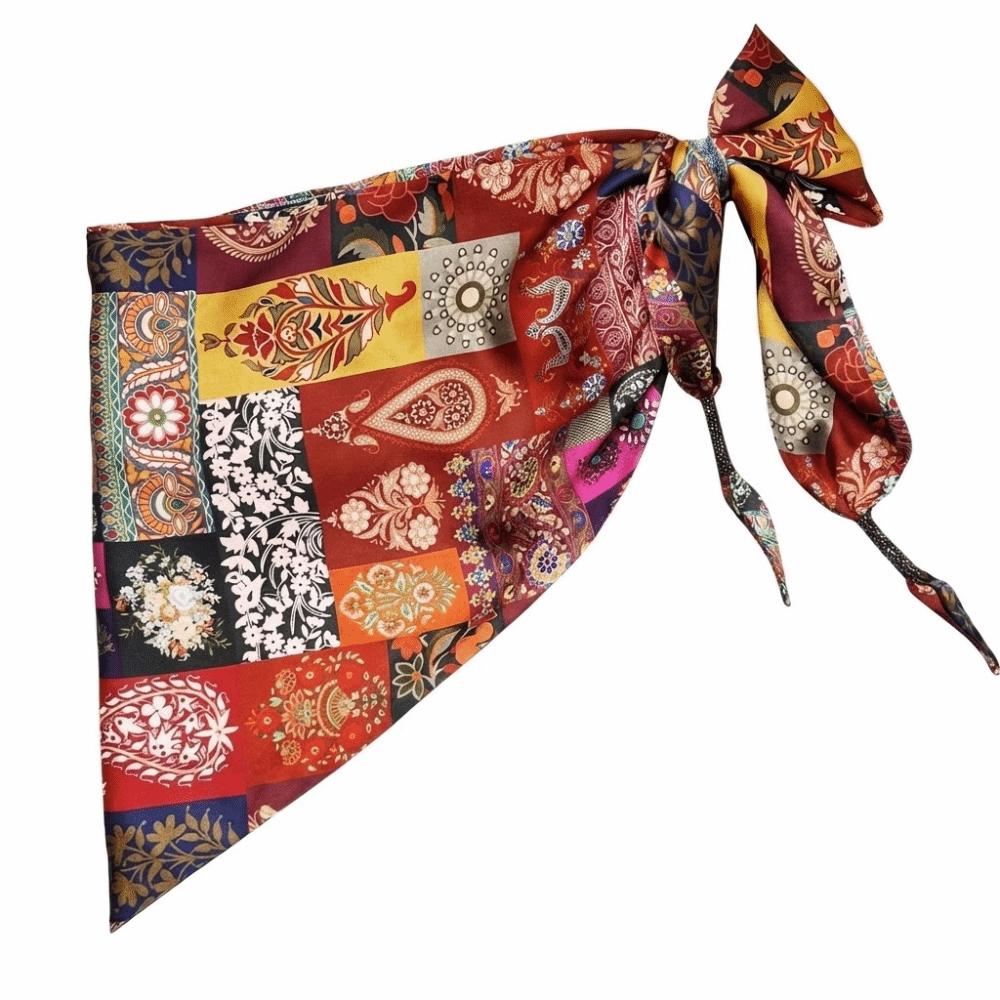 

Imitation Silk Triangle Scarf Retro Belt Scarf Literary Waist Scarf Travel Style F