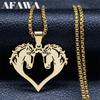 Couple Horse Necklace for Women Stainless Steel Gold Color Love Couple Animal Pendant Necklaces Jewelry Corrente N4615S02