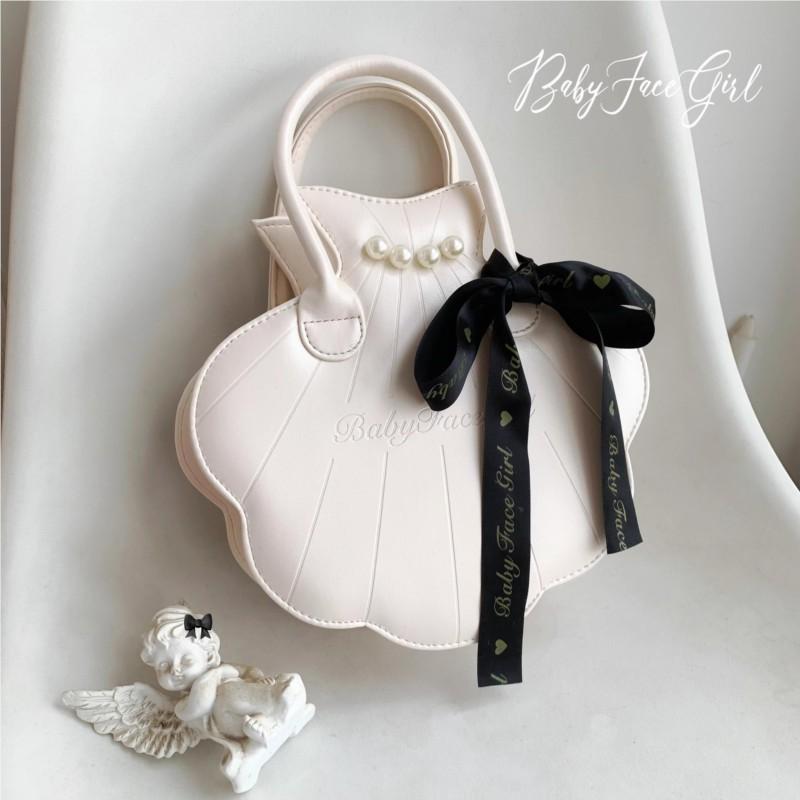 JIAERDI Pearl Shell Handbag Japanese Lolita Aesthetic Purse Women Sweet Cute Bow Ribbon Delicate Ladies Spacious shoulder bag