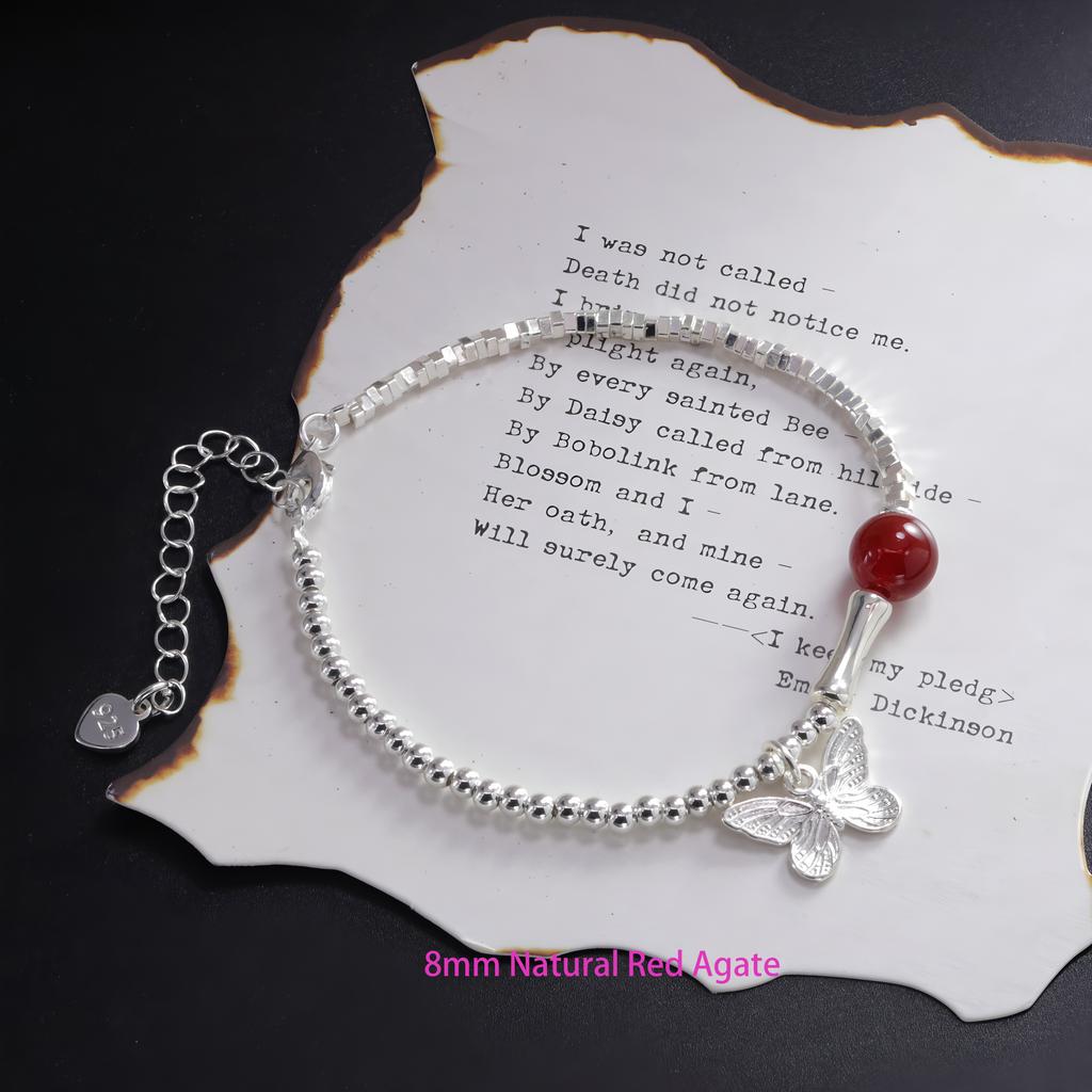 VENTFILLE 925 Sterling Silve Red Agate Bracelet for Women Flower Pendant Lucky Bead Originality Jewelry Gift Dropshipping