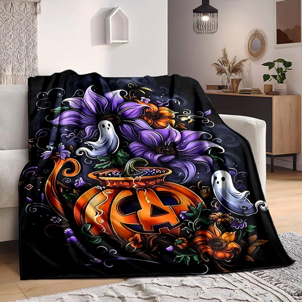 1pc Halloween Flowers Blanket, Lightweight Flannel Throw Blanket for Sofa, Bed, Travel, Camping, Living Room, Office, Couch057