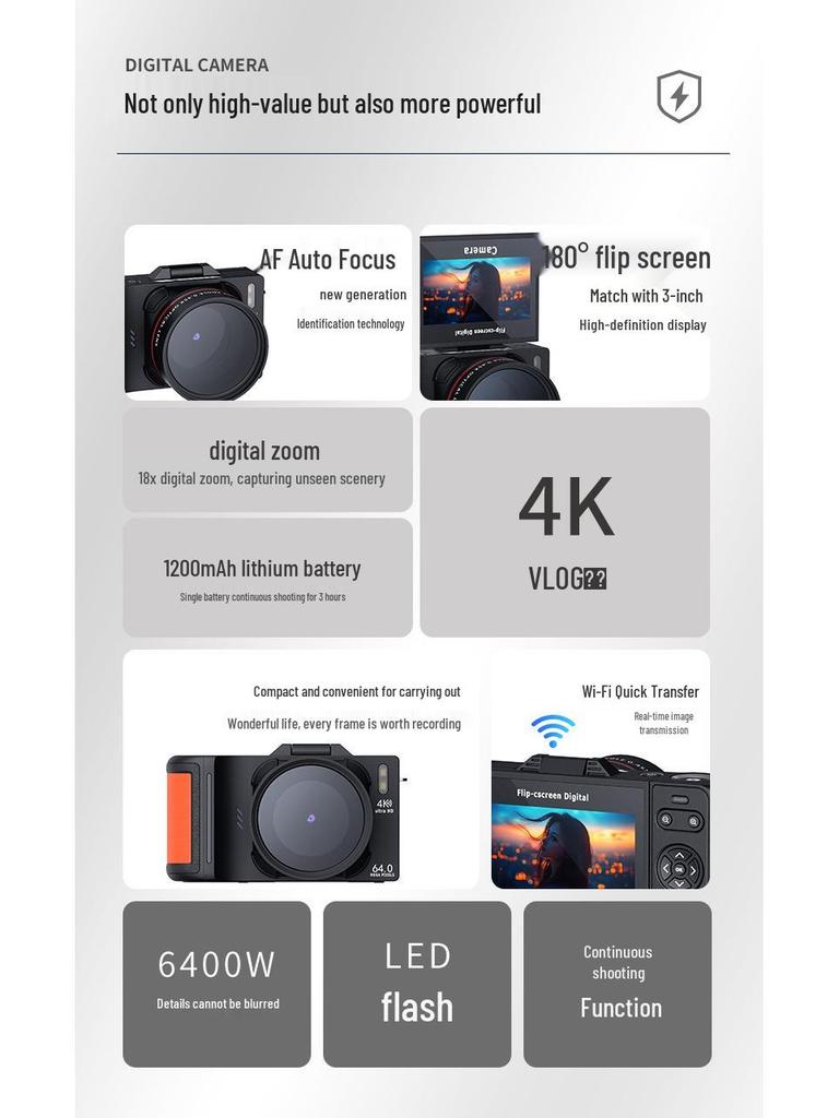 High-Definition Retro Spiegellose Kamera mit Klappbildschirm für Studenten und Reise-Selfies