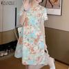 ZANZEA Women Casual Round Neck Short Sleeve Floral Print Dress