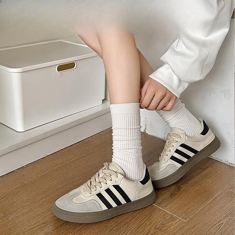 White Pile Socks, Women's Summer Cotton Socks, Thin Mid-calf Socks, Grey Long Socks, Spring and Autumn Matching, German Training Shoes, Socks Trend