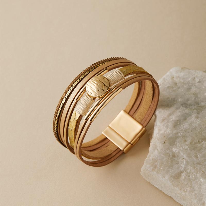 Vintage Rhinestone Braided Leather Bracelet for Women Bohemian Multilayer Wrap Wide Bracelets Party Jewelry Gifts