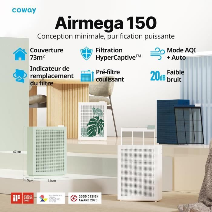 Air Purifier - Coway - Airmega 150 - 20 Db - Removes 99.999% of Particles - Ideal for Allergies