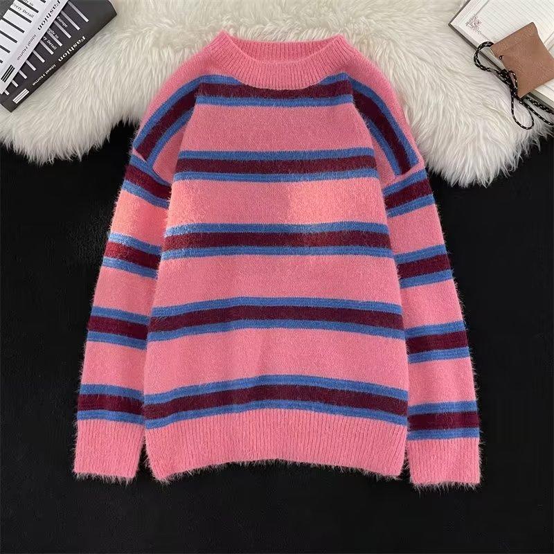 Soft waxy gentle stripes lazy wind autumn and winter new sweater men's and women's loose retro knitted sweater