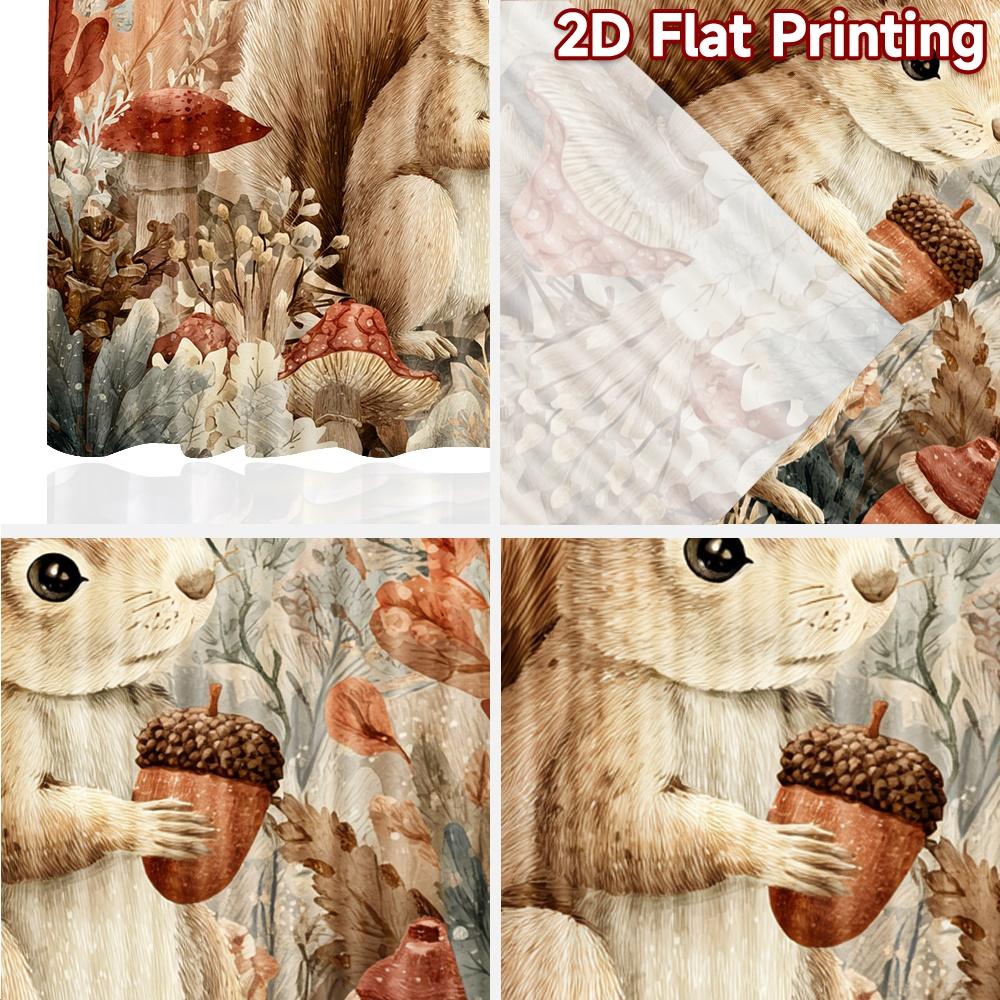 2pcs, 2D FLAT PRINTING Curtains (Without Rod) Autumn Squirrel Christmas Festival Creative Curtains Polyester Easy Install