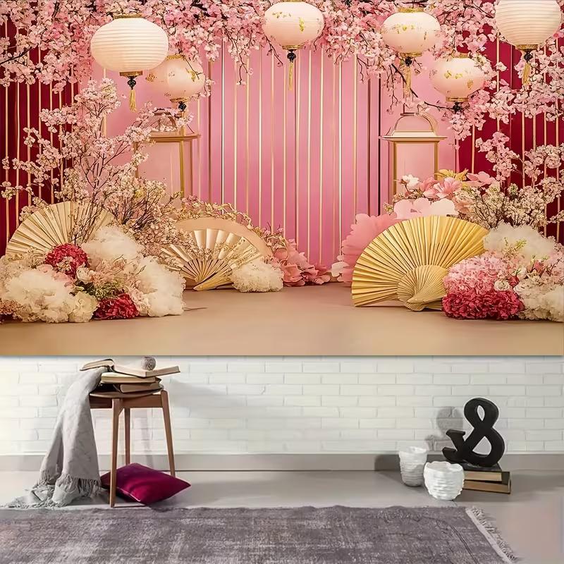 2D Oriental Sakura Themed Backdrop Photo Background Banner