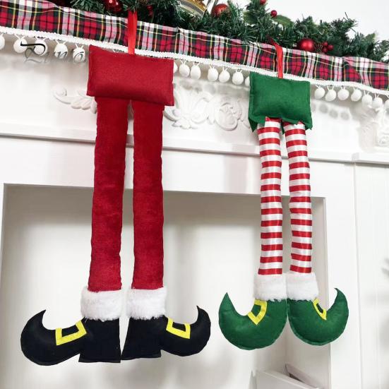 Weiches Stoff-Hängeornament Weihnachtselfenbeine, Weihnachtsmannbeine Ornamente, Plüsch gefüllter Weihnachten Auto Anhänger, Festliche Stiefel Lustige Feiertagsdekoration für Spiegel,