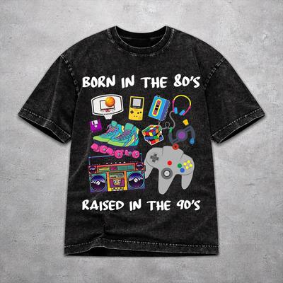 Vintage Born In The 80's Raised In The 90's Apparel T Shirt for Men Women  Washed Style Tee Shirts Clothes