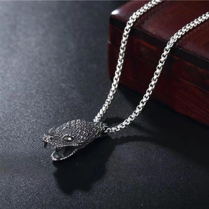 Snake Head Retro Men's Exaggerated Pendant Trendy Men's Stainless Steel Foreign Hip-hop Python Necklace