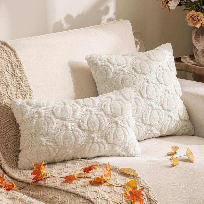 Autumn Pumpkin Throw Pillow Cover 30X50/45X45CM Plush Embroidery Stamping Waist Cushion Cover Decor Home Decorative Pillowcase