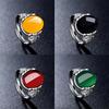 2025 New Red Agate Chalcedony Ancient Silver Color Open Ring Female Crown Rhinestone Ring Hollow Jewelry Gift Adjustable Anillos
